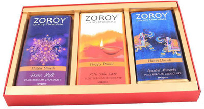 

Zoroy Luxury Chocolate Diwali Belgian Bar set - Milk, almond and dark chocolate bars Bars(300 g)
