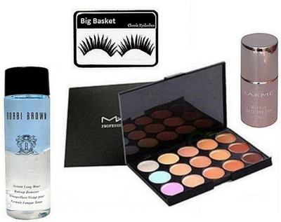 

big Basket Eyelashes, Mac 15 Shades Concealer Palette, Bobbi Brown Instant Long Wear Makeup Remover, Mirror Nail Paint(Set of 4)