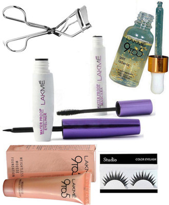 

studio Eyelashes With Lakme Liquid Eyeliner And Mascara,Mousse Foundation,Eyelashes Curler,Mousse Foundation 6g.With Gold Radiance Face serum(Set of 6)