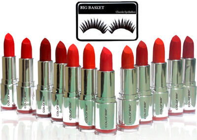 big Basket eyelashes with color bar matte finish long lasting lipstick (set of 12)(Set of 13)
