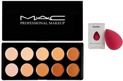 

studio Sponge Puff With Mac Professional 10 Shade Concealer Palette(Set of 2)