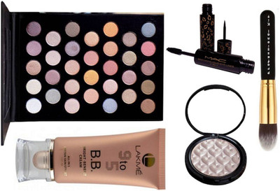 

Professional kit Make Up Brush, Mac 32 Shade Eye shadow Palette With Illuminator and Mac 2 in 1 eyeliner and mascara , 9 to 5 B.B Bright Benefit cream(Set of 5)