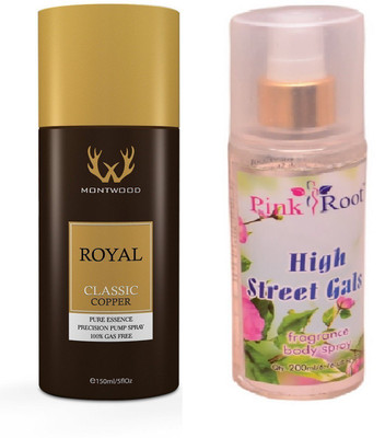 

Pink Root HIGH STREET GALS MIST WITH MONTWOOD ROYAL CLASSIC COPPER DEO 150ML(Set of 2)