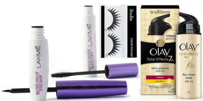 

studio Eyelashes With Liquid Eyeliner And Mascara and Olay Cream(Set of 4)