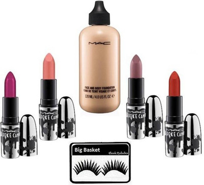 

big basket Eyelashes, Mac face and body foundation,brooke candy lipstick set of 4(Set of 6)