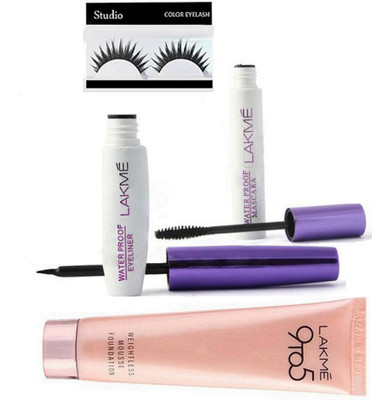studio Eyelashes With Lakme Liqued Eyeliner And Mascara With Mousse Foundation 29g(Set of 4)