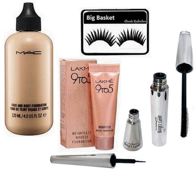 

big Basket Eyelashes, Mac Face & Body Foundation, Brooke Candy Liquid Eyeliner & Mascara, 9to5 Mousse(Set of 5)