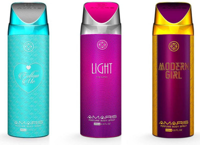 

Amaris Follow Me, Light & Modern Girl Perfume Body Spray - For Women(600 ml, Pack of 3)