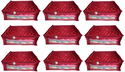 Little one High Quality Multipurpose Satin Plain Saree Cover 9PC Capacity 10-15 Units Saree/Blouse Each(Maroon)