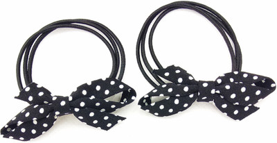 

Fairytale Polkha Dots Bow Hair Rubber Band Ponytail Holder For Girl's And Woman's. Set Of 2 pcs Head Band, Rubber Band, Hair Band(Black)