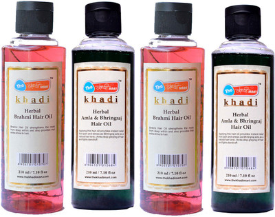 

The khadi mart Amla Bhringraj Hair Oil - (2 Piece) + Brahmi Hair Oil - (2 Piece) - (Total Pack of 4) Hair Oil(840 ml)