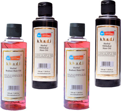 

The khadi mart Shikakai Hair Oil - (2 Piece) + Brahmi Hair Oil - (2 Piece) - (Total Pack of 4) Hair Oil(840 ml)