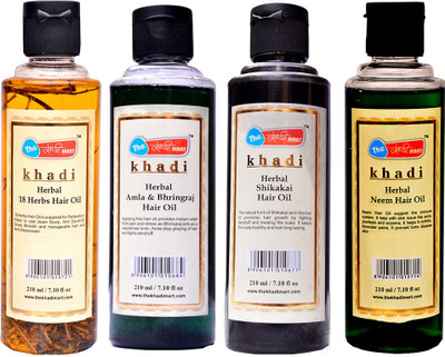 

The khadi mart 18 Herbal Hair Oil + Amla Bhringraj Oil + Neem Hair Oil + Shikakai Hair Oil - (Pack of 4) Hair Oil(840 ml)