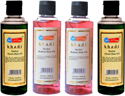 

The khadi mart Neem Hair Oil - (2 Piece) + Brahmi Hair Oil - (2 Piece) - (Total Pack of 4) Hair Oil(840 ml)