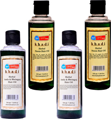 

The khadi mart Neem Hair Oil - (2 Piece) + Amla Bhringraj Hair Oil - (2 Piece) - (Total Pack of 4) Hair Oil(840 ml)
