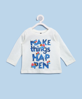 

United Colors of Benetton Girls Printed Cotton T Shirt(White, Pack of 1, K44