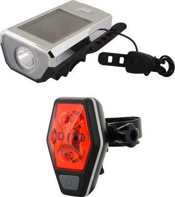 

Dark Horse Bicycle 4 Mode LED Bicycle Solar Front Light & Horn USB & 4 LED 7 Mode Tail Light LED Front Rear Light Combo(White)