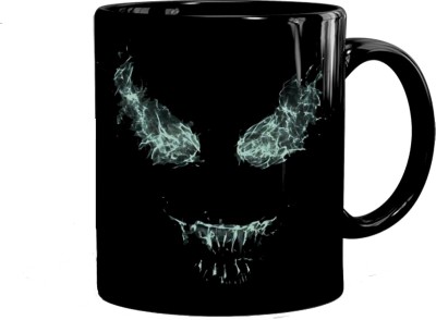 MUGKIN A52 Superhero Venom Logo Official Printed 350 ml Black Ceramic Coffee Mug(350 ml)