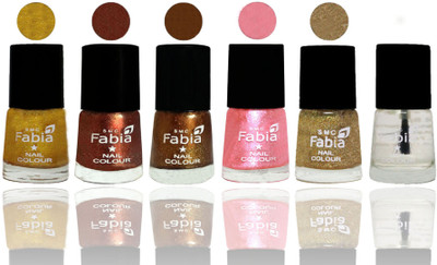 

FABIA 6pcs (6ml each) Glossy Shine Nail Polish Premium Collection for Wedding, Party, Collage Girls 261 Jerry Golden-Light Jerry Coffee-Dark Golden-Jerry Peach-Light Golden-White(Pack of 6)
