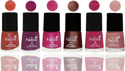 

FABIA 6pcs (6ml each) Glossy Shine Nail Polish Premium Collection for Wedding, Party, Collage Girls 206 Dark Peach-Shock Pink-Pink-Light Coffee-Magenta-Shrimp Pastell(Pack of 6)