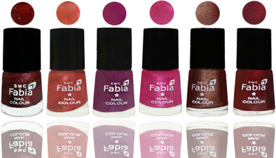 

FABIA 6pcs (6ml each) Glossy Shine Nail Polish Premium Collection for Wedding, Party, Collage Girls 174 Brick Red-Dark Peach-Shock Pink-Pink-Light Coffee-Maroon(Pack of 6)