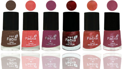 

FABIA 6pcs (6ml each) Glossy Shine Nail Polish Premium Collection for Wedding, Party, Collage Girls 27 Everglade-Light Peach-Dark Cherry Blossom-Brick Red-Dark Peach-Pink Maroonish(Pack of 6)
