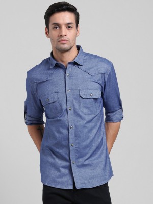 FabTag - Being Fab Men Solid Casual Blue Shirt