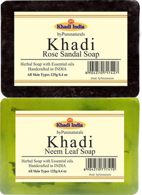 

khadi Bypurenaturals Rose Sandal Soap + Neem Leaf Soap - 125gm (1x2 Gift Combo)(200 g, Pack of 2)