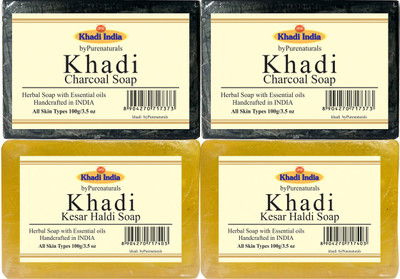 

Khadi Bypurenaturals Kesar Haldi Soap + Charcoal Soap - 100gm (2x2 Gift Combo)(400 g, Pack of 4)
