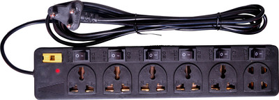 

Phoenix 6 socket 3 pin extension with 6 button 6 Socket Surge Protector(Black)