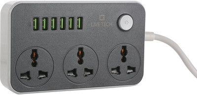 

Live Tech Live Tech PS06 Strip 3 Socket Surge Protector(Grey, Black)