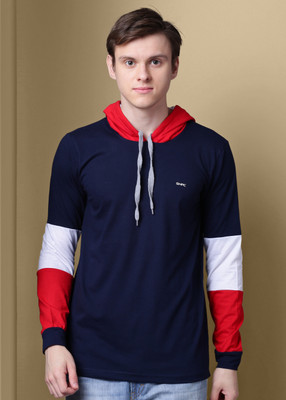 GHPC Color block Men Hooded Dark Blue T-Shirt