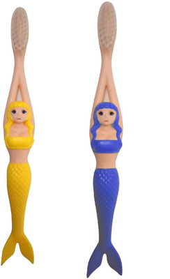 

BeautyQua Yellow Blue Set of 2 Mermaid design Kids Toothbrush with Box made of soft Bristles Soft Toothbrush(Pack of 2)