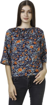 Delux Look Casual 3/4 Sleeve Printed Women Blue Top