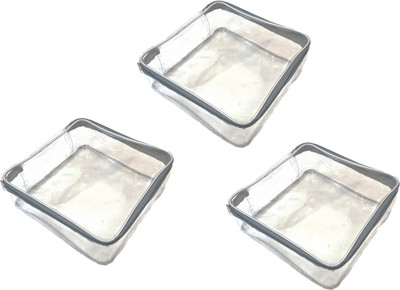 

FORE TREND Multipurpose Transparent Makeup Cosmetics Bag,Hanky Cover Plain Organizer - Set of 3 Vanity Box(Silver)
