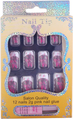 

One Personal Care Butterfly Wings Inspired Salon Quality (Nail Glue Inclusive) UBB168-08 Transparent, White, Pink(Pack of 12)