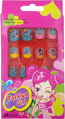 

One Personal Care artificial nail Light Pink, Yellow, Blue(Pack of 24)