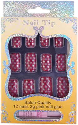 

One Personal Care Star Print Salon Quality (Nail Glue Inclusive) UBB168-04 Red, Silver(Pack of 12)