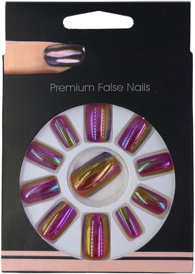 

One Personal Care Premium False Nails | Chrome Finish UBB172-011 Yellow, Purple, Blue(Pack of 12)