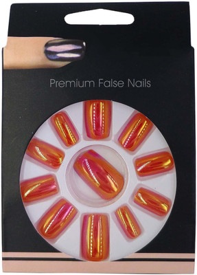 

One Personal Care Premium False Nails | Chrome Finish UBB172-01 Reddish Orange(Pack of 12)