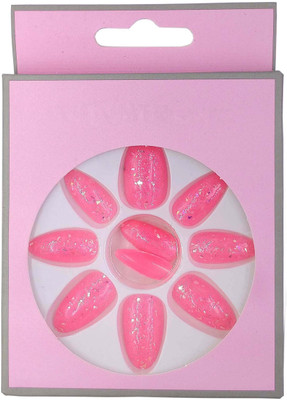 

One Personal Care Artificial nails with Studded Rhinestone Flakes UBB171-06 Fluorescent Pink(Pack of 10)