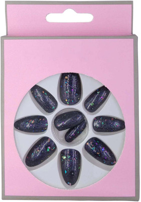 

One Personal Care Artificial nails with Studded Rhinestone Flakes UBB171-010 Black(Pack of 12)