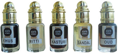 

ASHTAAROMAS Combo of 5 Pcs Attar OUD , SANDAL , KASTURI , MITTI Herbal Attar Herbal Attar(Oud (agarwood))