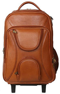 

JASHMIN Leather Laptop Trolley Backpack 20 L Trolley Laptop Backpack(Tan)