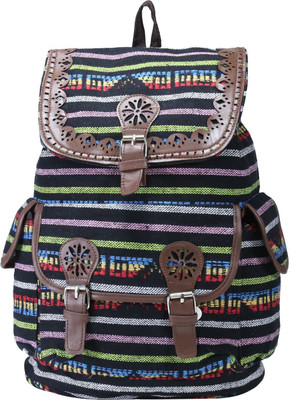 

Desence Women & Girls Stylish Backpack for College/School/Travel - Printed Canvas -with Adjustable Strap 10 liters (Black) 10 L Backpack(Multicolor)
