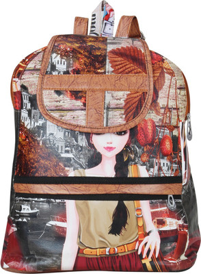 

Aadhunik Libaas Printed Stylish Office, Tution, College & Travelling Backpacks for Girls 10 L Backpack(Multicolor), Coffee