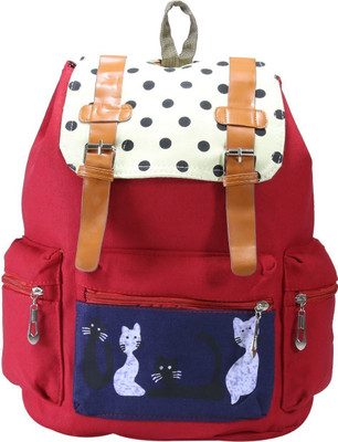 

Desence Women & Girls Stylish Backpack for College/School/Travel - Printed Canvas -with Adjustable Strap 10 liters (Red) 10 L Backpack(Multicolor)