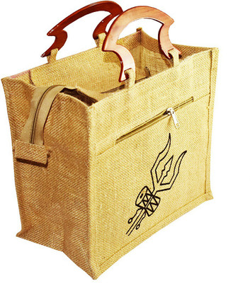 

Crack4Deal Jute Bag (Burlap) Multipurpose Lunch Bag with Premium Handle and Trishul Printed (Size- Length-11" x Width-6" x Hight-10" Inch) Waterproof Lunch Bag(Brown, 10 inch)