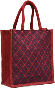 

AGGDA Maroon Jute with Purple Diamond Dot Printed with Rope Handle Waterproof Lunch Bag(Maroon, 12 L)
