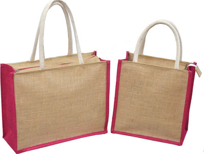 

AGGDA **COMBO**Pack of 2**Meduim & Small**AGGDA Plain Jute Burlap Eco-Friendly Medium Size working office bag Lunch Tiffin Multipurpose shopping vegetables Grocery box files for office with Zip with inside Pocket with lunch bag Waterproof Lunch Bag(Pink, 